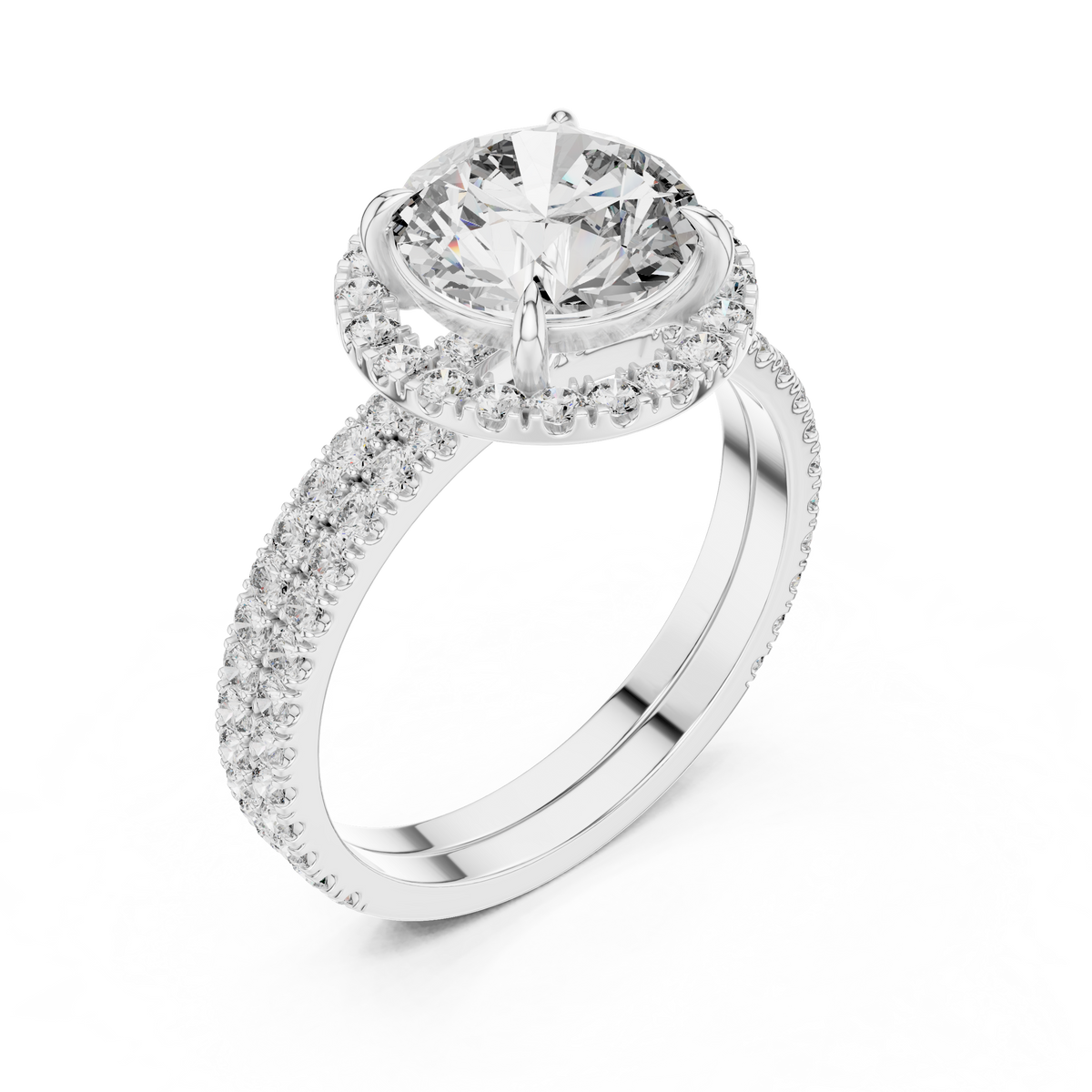 2 CT Round Halo Lab Grown Diamond Engagement Ring in white gold — angled view by Luzora Jewels
