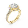 2 CT Round Halo Lab Grown Diamond Engagement Ring in yellow gold — angled view by Luzora Jewels