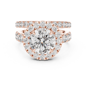 3 CT Round Halo Lab Grown Diamond Engagement Ring in rose gold — front view by Luzora Jewels