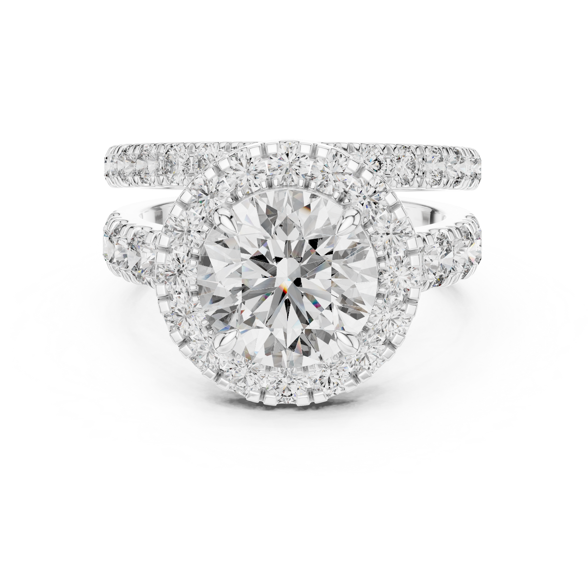 3 CT Round Halo Lab Grown Diamond Engagement Ring in white gold — front view by Luzora Jewels