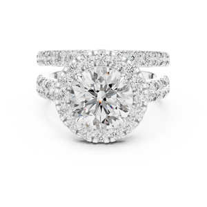 3 CT Round Halo Lab Grown Diamond Engagement Ring in white gold — front view by Luzora Jewels