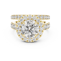 3 CT Round Halo Lab Grown Diamond Engagement Ring in yellow gold — front view by Luzora Jewels