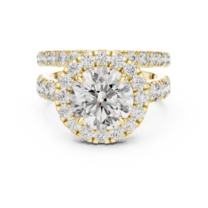 3 CT Round Halo Lab Grown Diamond Engagement Ring in yellow gold — front view by Luzora Jewels