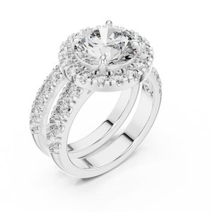 3 CT Round Halo Lab Grown Diamond Engagement Ring in white gold — angled view by Luzora Jewels