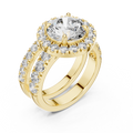 3 CT Round Halo Lab Grown Diamond Engagement Ring in yellow gold — angled view by Luzora Jewels