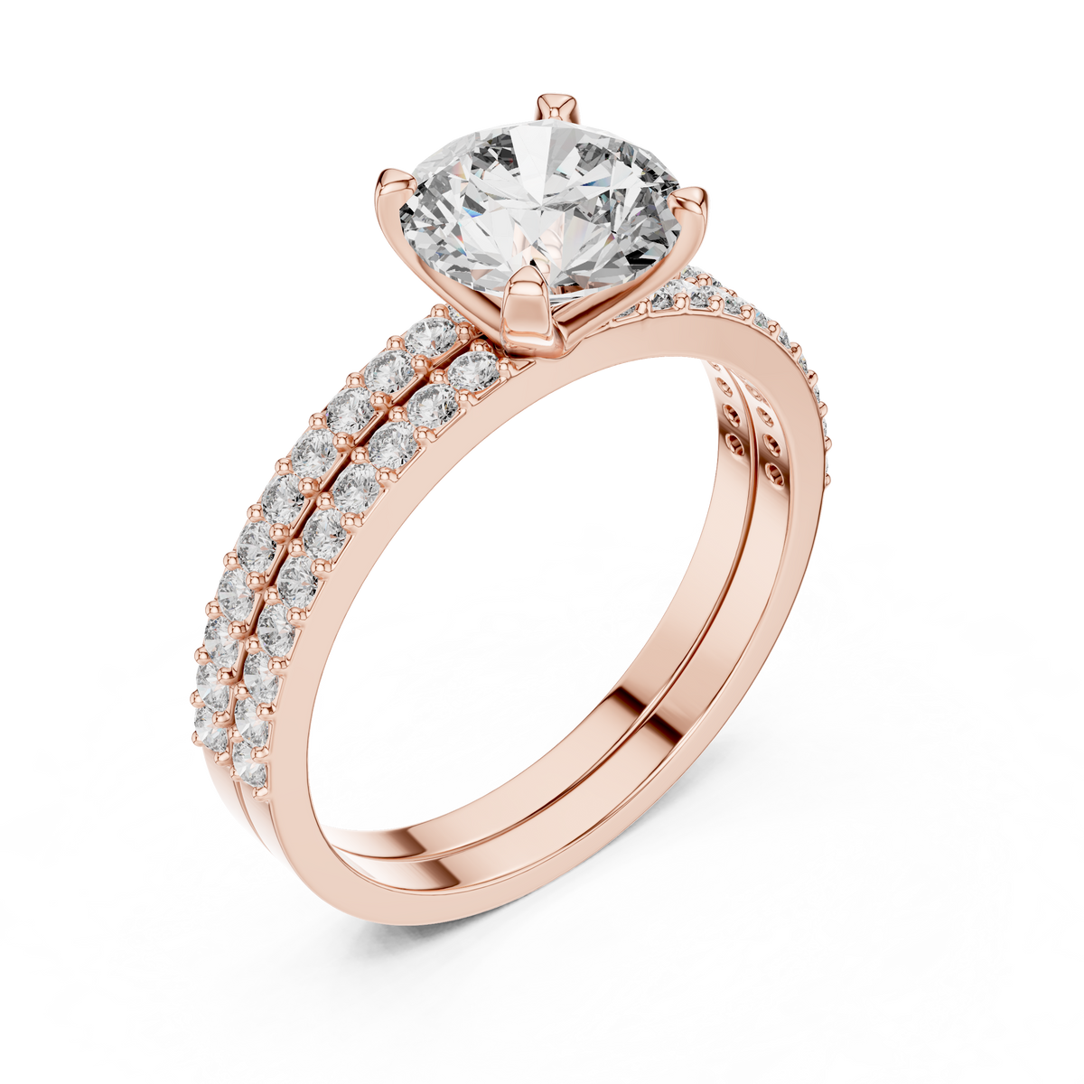 1.5 CT Round Solitaire Lab Grown Diamond Engagement Ring in rose gold — angled view by Luzora Jewels
