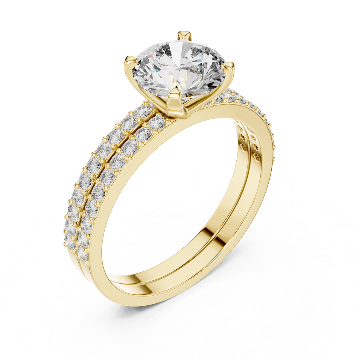 1.5 CT Round Solitaire Lab Grown Diamond Engagement Ring in yellow gold — angled view by Luzora Jewels