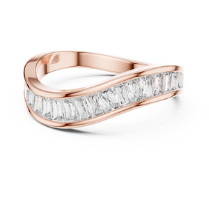 0.9 CT Baguette Wave Lab Grown Diamond Wedding Band in rose gold — front view by Luzora Jewels