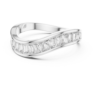 0.9 CT Baguette Wave Lab Grown Diamond Wedding Band in white gold — front view by Luzora Jewels