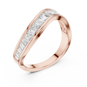 0.9 CT Baguette Wave Lab Grown Diamond Wedding Band in rose gold — angled view by Luzora Jewels