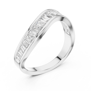 0.9 CT Baguette Wave Lab Grown Diamond Wedding Band in white gold — angled view by Luzora Jewels