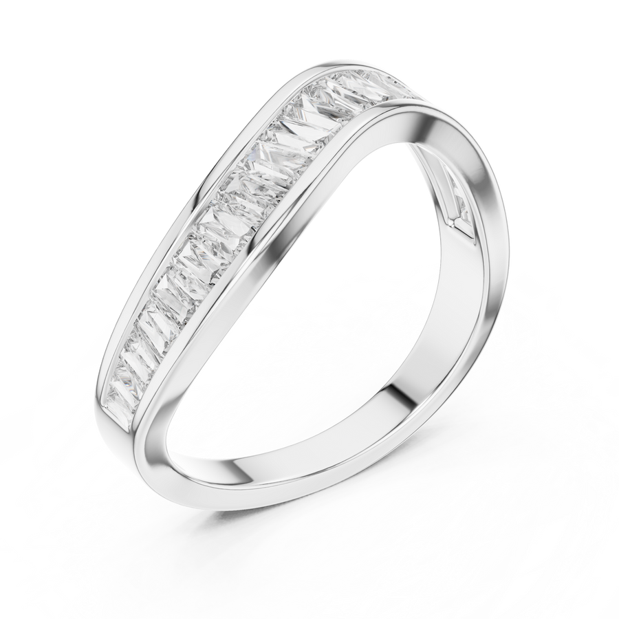 0.9 CT Baguette Wave Lab Grown Diamond Wedding Band in white gold — angled view by Luzora Jewels