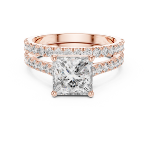 1.5 CT Princess Cut Lab Grown Diamond Split Shank Engagement Ring in rose gold — front view by Luzora Jewels