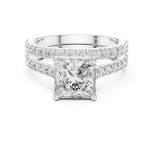 1.5 CT Princess Cut Lab Grown Diamond Split Shank Engagement Ring in white gold — front view by Luzora Jewels