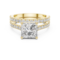 1.5 CT Princess Cut Lab Grown Diamond Split Shank Engagement Ring in yellow gold — front view by Luzora Jewels
