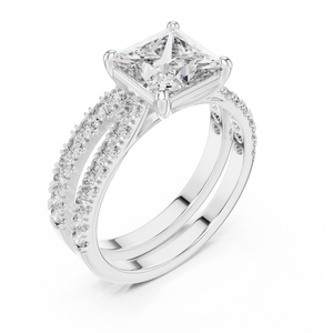 1.5 CT Princess Cut Lab Grown Diamond Split Shank Engagement Ring in white gold — angled view by Luzora Jewels