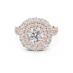 1 CT Round Double Halo Lab Grown Diamond Engagement Ring in rose gold — front view by Luzora Jewels