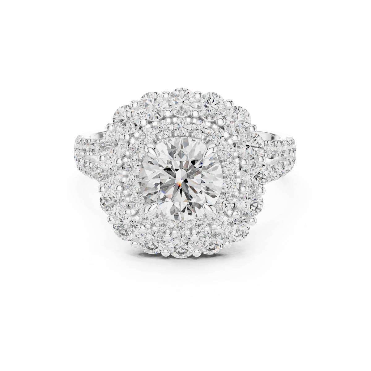 1 CT Round Double Halo Lab Grown Diamond Engagement Ring in white gold — front view by Luzora Jewels