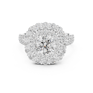 1 CT Round Double Halo Lab Grown Diamond Engagement Ring in white gold — front view by Luzora Jewels
