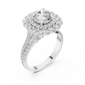 1 CT Round Double Halo Lab Grown Diamond Engagement Ring in white gold — angled view by Luzora Jewels