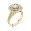 1 CT Round Double Halo Lab Grown Diamond Engagement Ring in yellow gold — angled view by Luzora Jewels