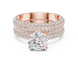 1.5 CT Round Lab Grown Diamond Wide Pave Band Engagement Ring in rose gold — front view by Luzora Jewels