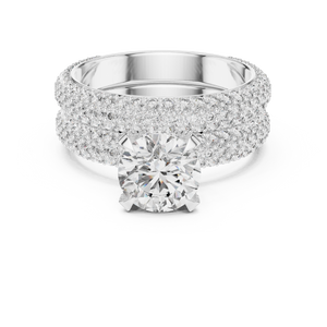 1.5 CT Round Lab Grown Diamond Wide Pave Band Engagement Ring in white gold — front view by Luzora Jewels
