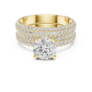 1.5 CT Round Lab Grown Diamond Wide Pave Band Engagement Ring in yellow gold — front view by Luzora Jewels