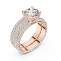 1.5 CT Round Lab Grown Diamond Wide Pave Band Engagement Ring in rose gold — angled view by Luzora Jewels