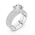 1.5 CT Round Lab Grown Diamond Wide Pave Band Engagement Ring in white gold — angled view by Luzora Jewels