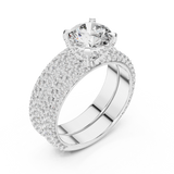 1.5 CT Round Lab Grown Diamond Wide Pave Band Engagement Ring in white gold — angled view by Luzora Jewels