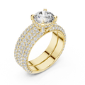 1.5 CT Round Lab Grown Diamond Wide Pave Band Engagement Ring in yellow gold — angled view by Luzora Jewels