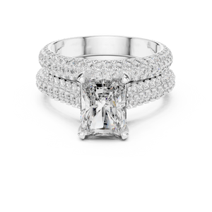 2.5 CT Radiant Cut Lab Grown Diamond Wide Pave Band Engagement Ring in white gold — front view by Luzora Jewels