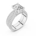 2.5 CT Radiant Cut Lab Grown Diamond Wide Pave Band Engagement Ring in white gold — angled view by Luzora Jewels