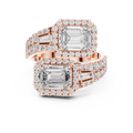 Rose gold 3.69 CTW lab grown diamond emerald cut toi et moi engagement ring, front view
