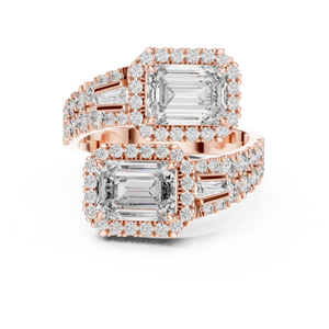 Rose gold 3.69 CTW lab grown diamond emerald cut toi et moi engagement ring, front view