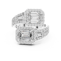 White gold 3.69 CTW lab grown diamond emerald cut toi et moi engagement ring, front view