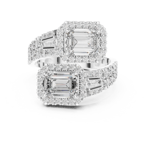 White gold 3.69 CTW lab grown diamond emerald cut toi et moi engagement ring, front view