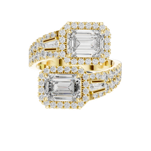 Yellow gold 3.69 CTW lab grown diamond emerald cut toi et moi engagement ring, front view
