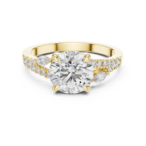 Yellow gold 2.27 CTW lab grown diamond round cut marquise accent engagement ring, front view