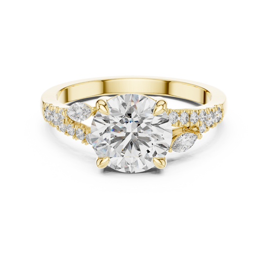 Yellow gold 2.27 CTW lab grown diamond round cut marquise accent engagement ring, front view