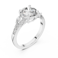White gold lab grown diamond round cut marquise accent engagement ring, angled view