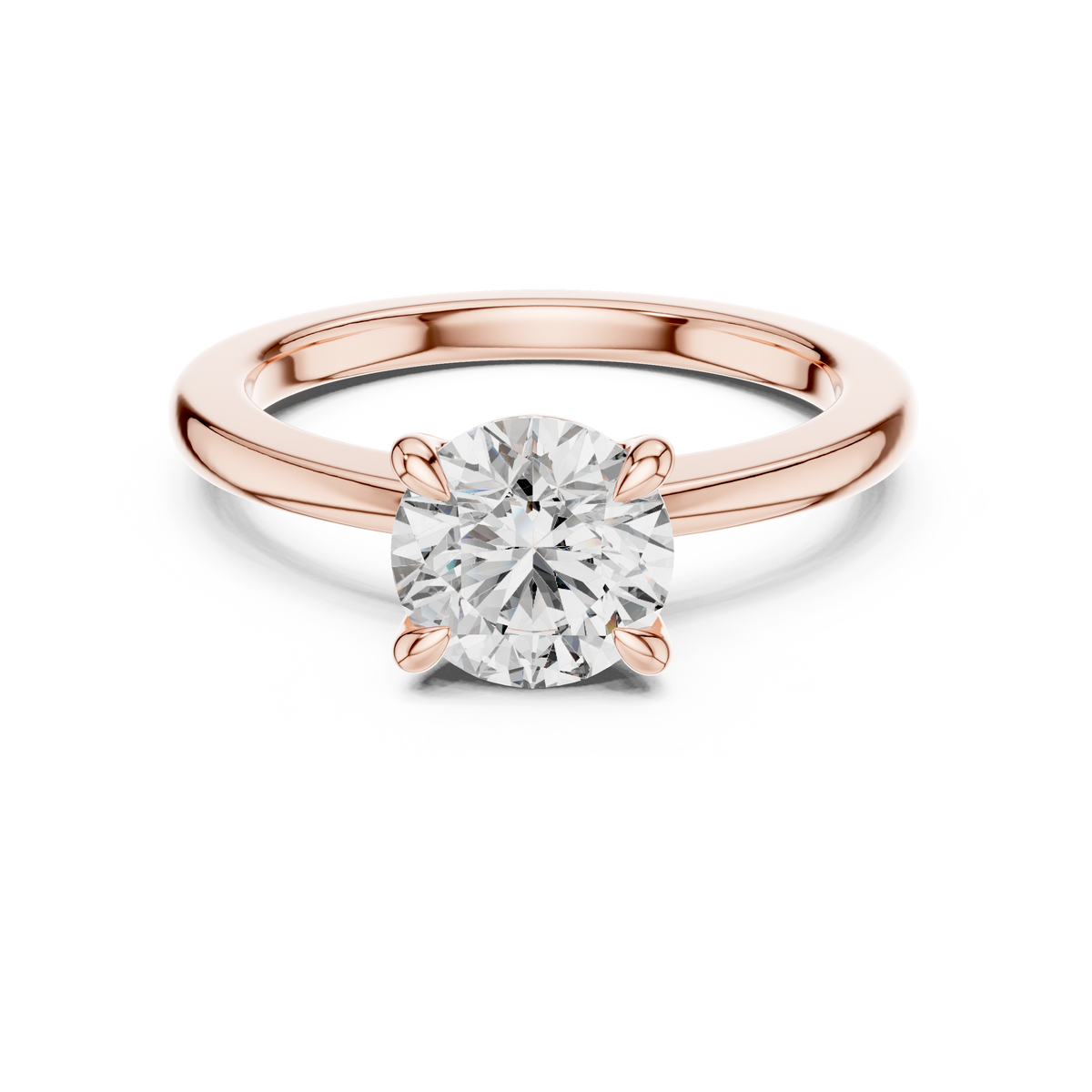 Rose gold 1.50 CTW lab grown diamond round cut solitaire engagement ring, front view