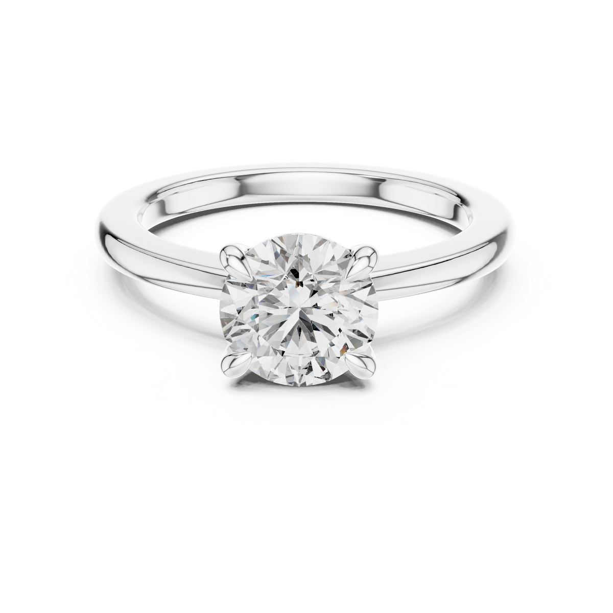 White gold 1.50 CTW lab grown diamond round cut solitaire engagement ring, front view