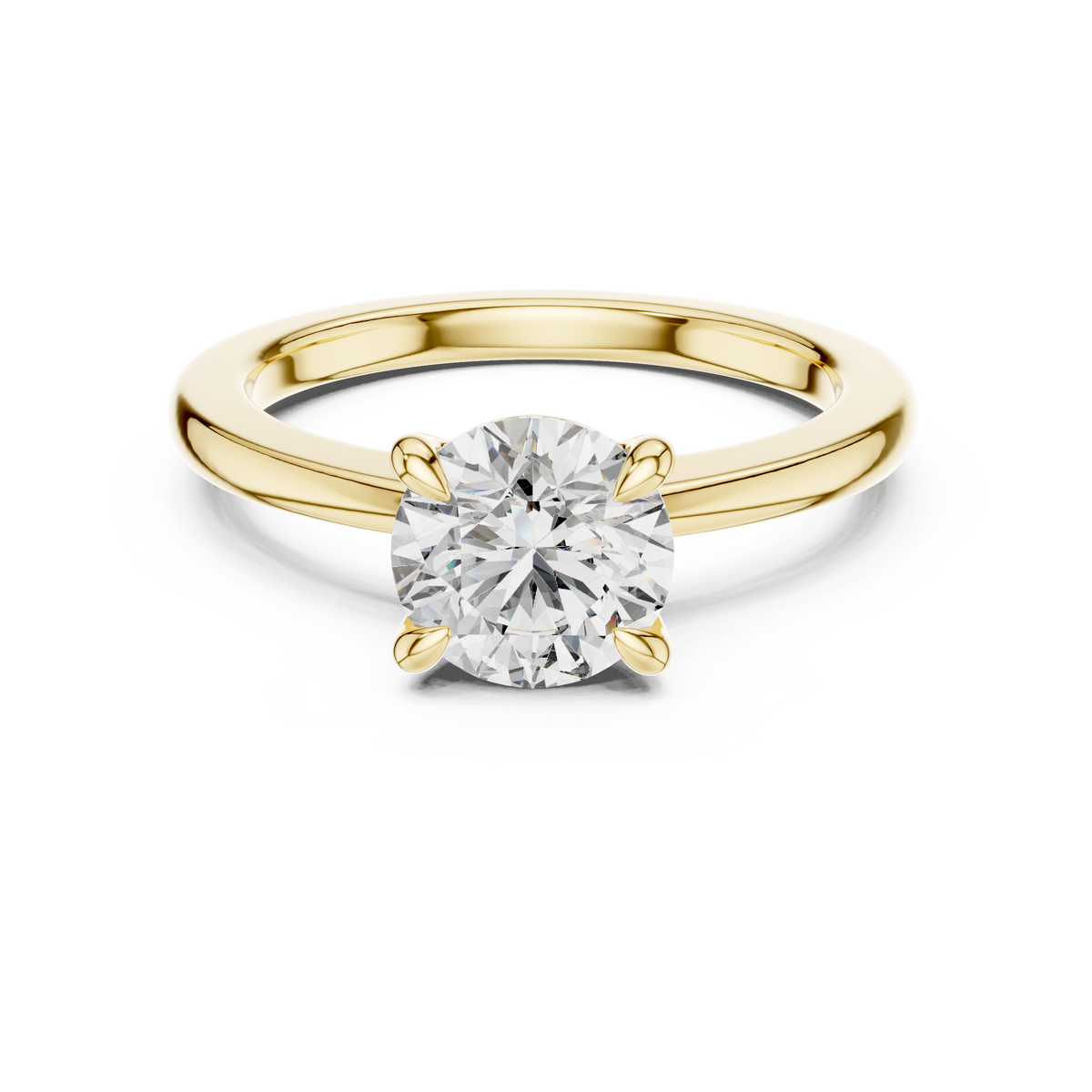 Yellow gold 1.50 CTW lab grown diamond round cut solitaire engagement ring, front view