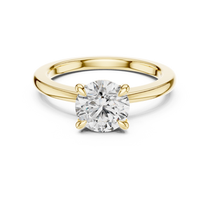 Yellow gold 1.50 CTW lab grown diamond round cut solitaire engagement ring, front view