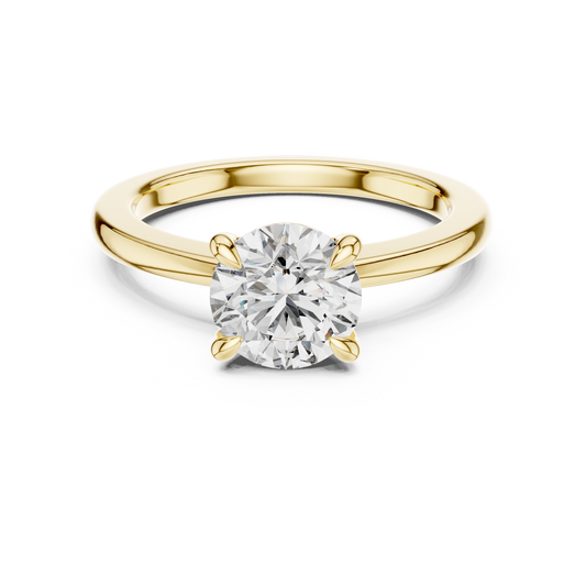 Yellow gold 1.50 CTW lab grown diamond round cut solitaire engagement ring, front view