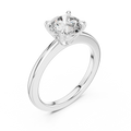White gold lab grown diamond round cut solitaire engagement ring, angled view