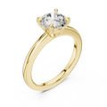 Yellow gold lab grown diamond round cut solitaire engagement ring, angled view