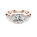 Rose gold 2.39 CTW lab grown diamond cushion cut three stone engagement ring, front view